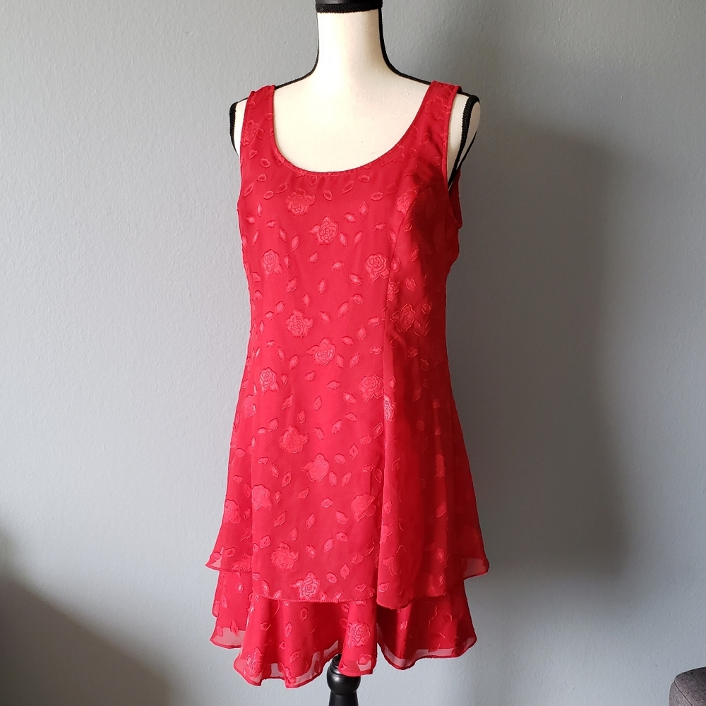 Vintage Rampage Red Floral Tiered Dress